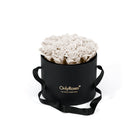Black box with white roses and 'Only Roses' branding on a white background